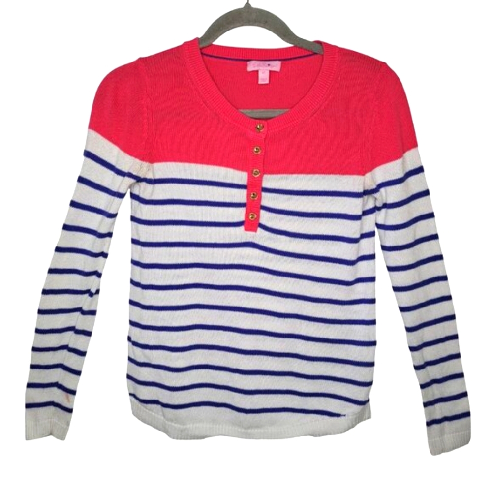 Lilly Pulitzer Colorblock Pink White Striped Pullover Sweater Size XS